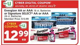 Vons Energizer AA or AAA 16 ct. Batteries or Signature SELECT AA or AAA 24 ct. Batteries offer