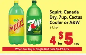 Vallarta Supermarkets Squirt, Canada Dry, 7up, Cactus Cooler or A&W offer