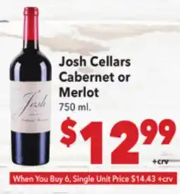 Vallarta Supermarkets Josh Cellars Cabernet or Merlot offer