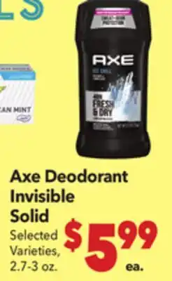 Vallarta Supermarkets Axe Deodorant Invisible Solid offer
