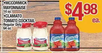 Torres Supermercado MCCORMICK MAYONNAISE, CLAMATO TOMATO COCKTAIL offer