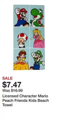 Kohl's Licensed Character Mario Peach Friends Kids Beach Towel offer