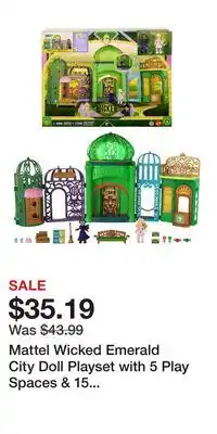 Kohl's Mattel Wicked Emerald City Doll Playset with 5 Play Spaces & 15 Accessories offer