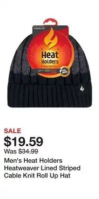 Kohl's Men's Heat Holders Heatweaver Lined Striped Cable Knit Roll Up Hat offer