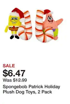 Petsmart Spongebob Patrick Holiday Plush Dog Toys, 2 Pack offer