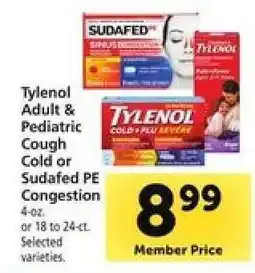 Safeway Tylenol Adult & Pediatric Cough Cold or Sudafed PE Congestion offer