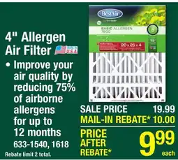 Menards 4 Allergen Air Filter offer
