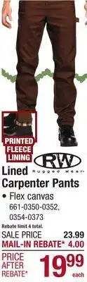 Menards Lined Carpenter Pants offer