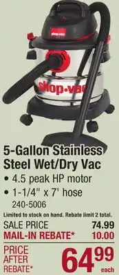 Menards 5-Gallon Stainless Stainless Steel Wet/Dry Vac offer