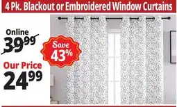 Ocean State Job Lot 4 Pk. Blackout or Embroidered Window Curtains offer