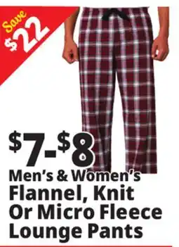 Ocean State Job Lot Men's & Womens Flannel, Knit Or Micro Fleece Lounge Pants offer