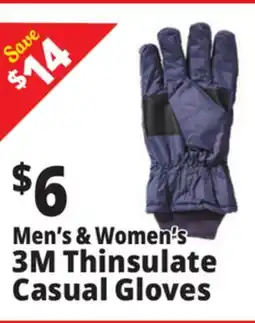 Ocean State Job Lot Men's & Women's 3M Thinsulate Casual Gloves offer
