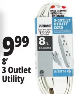 Ocean State Job Lot Prime 3 Outlet Utility Extension Cord 8' offer