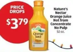 Aldi Nature's Nectar Orange Juice Not from Concentrate No Pulp offer