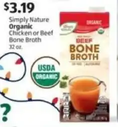 Aldi Simply Nature Organic Chicken or Beef Bone Broth offer