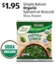 Aldi Simply Nature Organic Spinach or Broccoli offer