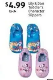 Aldi Lily & Dan Toddler's Character Slippers offer