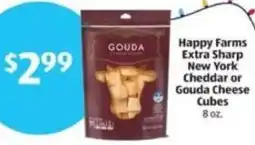 Aldi Happy Farms Extra Sharp New York Cheddar or Gouda Cheese Cubes offer