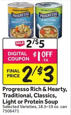 Stop&Shop Progresso Rich & Hearty, Traditional, Classics, Light or Protein Soup offer