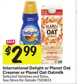 Stop&Shop International Delight or Planet Oat Creamer or Planet Oat Oatmilk offer