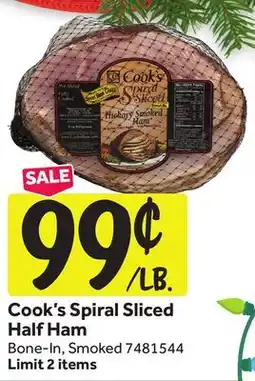 Stop&Shop Cook's Spiral Sliced Half Ham offer