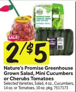 Stop&Shop Nature's Promise Greenhouse Grown Salad, Mini Cucumbers or Cherubs Tomatoes offer