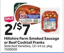 Stop&Shop Hillshire Farm Smoked Sausage or Beef Cocktail Franks offer