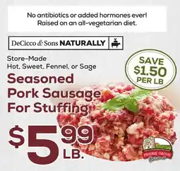 DeCicco & Sons Store-Hot, Sweet, Fennel, or Sage Seasoned Pork Sausage For Stuffing offer