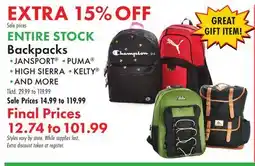 Boscov's ENTIRE STOCK Backpacks offer