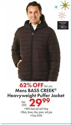Boscov's Mens BASS CREEK Heavyweight Puffer Jacket offer
