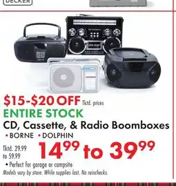 Boscov's ENTIRE STOCK CD, Cassette, & Radio Boomboxes offer