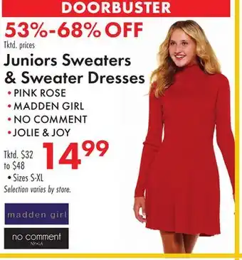 Boscov's Juniors Sweaters & Sweater Dresses offer