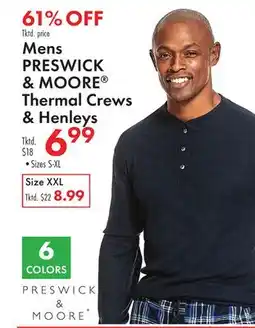 Boscov's Mens PRESWICK & MOORE Thermal Crews & Henleys offer