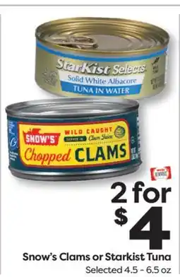 Weis Markets Snow's Clams or Starkist Tuna offer