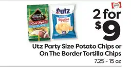Weis Markets Utz Party Size Potato Chips or On The Border Tortilla Chips offer