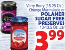 Bravo Supermarkets POLANER SUGAR FREE PRESERVES 13-13.5 Oz. Jar offer