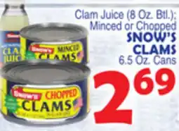 Bravo Supermarkets SNOW'S CLAMS 6.5 Oz. Cans offer