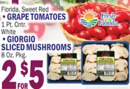 Bravo Supermarkets GRAPE TOMATOES 1 Pt. Cntr. White GIORGIO SLICED MUSHROOMS 8 Oz. Pkg offer