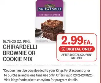 Kings Food Markets GHIRARDELLI BROWNIE OR COOKIE MIX offer