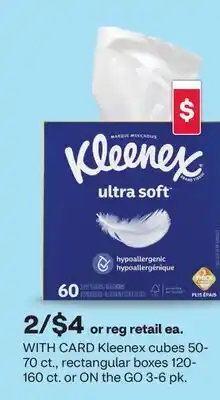 CVS Kleenex cubes 50-70 ct., rectangular boxes 120-160 ct. or ON the GO 3-6 pk offer