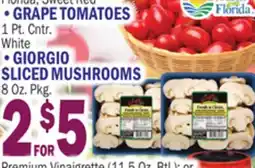 C Town GRAPE TOMATOES 1 Pt. Cntr, GIORGIO SLICED MUSHROOMS 8 Oz. Pkg offer