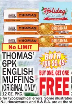 C Town THOMAS' 6PK ENGLISH MUFFINS offer