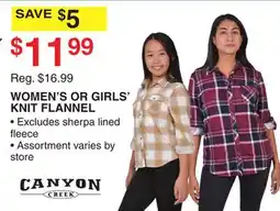 Dunham's Sports WOMEN'S OR GIRLS' KNIT FLANNEL offer