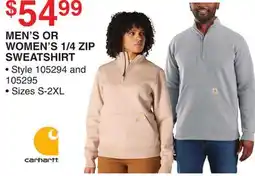 Dunham's Sports CARHARTT MEN'S OR WOMEN'S 1/4 ZIP SWEATSHIRT offer