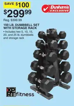 Dunham's Sports 150 LB. DUMBBELL SET WITH STORAGE RACK offer