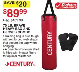 Dunham's Sports 70 LB. BRAVE HEAVY BAG AND GLOVES COMBO offer