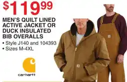Dunham's Sports MEN'S QUILT LINED ACTIVE JACKET OR DUCK INSULATED BIB OVERALLS offer