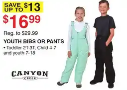 Dunham's Sports CANYON CREEK YOUTH BIBS OR PANTS offer