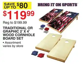 Dunham's Sports TRADITIONAL OR GRAPHIC 2' X 4' WOOD CORNHOLE BOARD SET offer