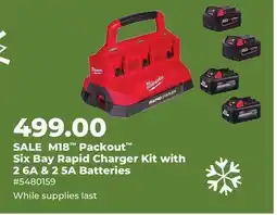 Runnings Milwaukee M18 Packout Six Bay Rapid Charger Kit with 2 6A & 2 5A Batteries offer